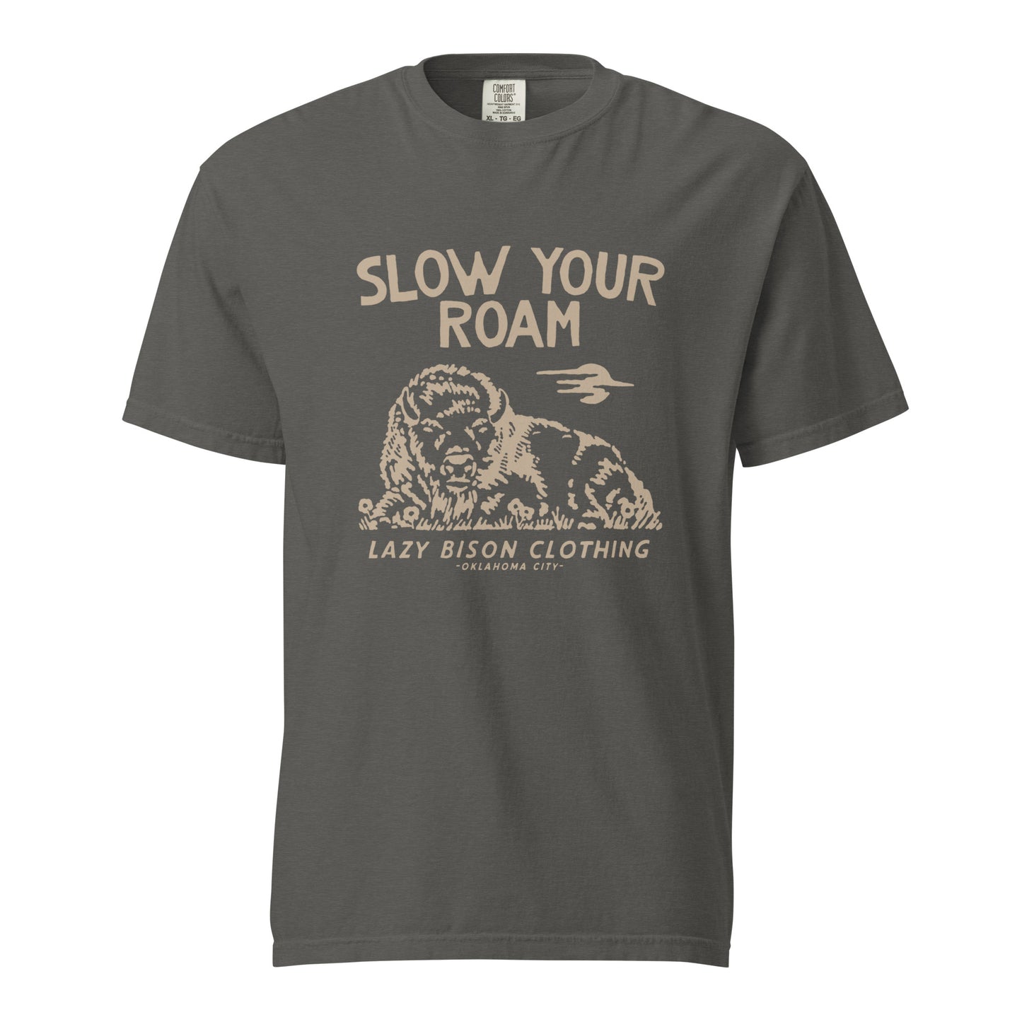 Slow Your Roam tee: not just a shirt, but a reminder to slow down and savor life. Crafted from garment‑dyed heavyweight Comfort Colors (100% ring‑spun cotton), this relaxed fit tee is breathable, durable, printed in the USA, and made on demand to reduce waste.