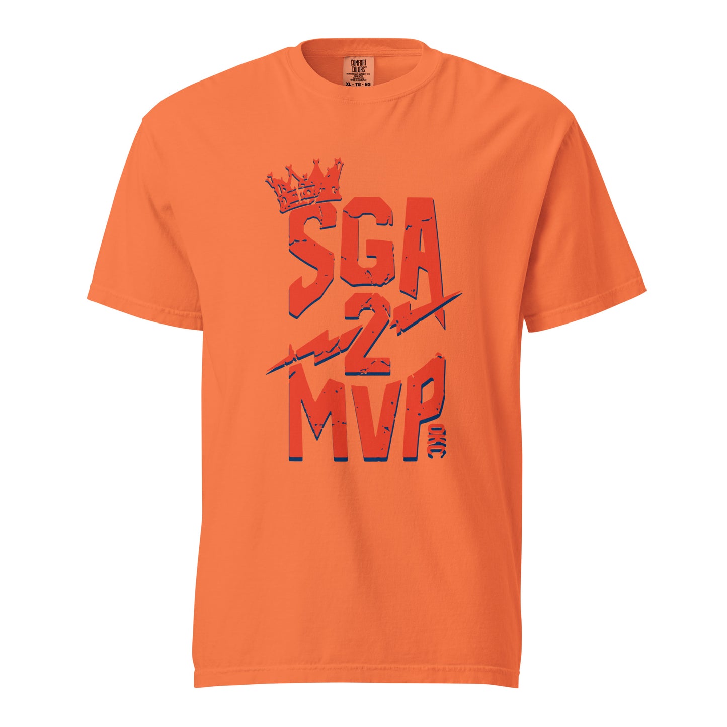 Charge up your fan style with the SGA MVP orange/blue tee—garment‑dyed Comfort Colors heavyweight shirt with lightning bolts and crown design celebrating Shai’s rise. Crafted with 100% ring‑spun cotton and printed in the USA for game‑ready durability and local pride.