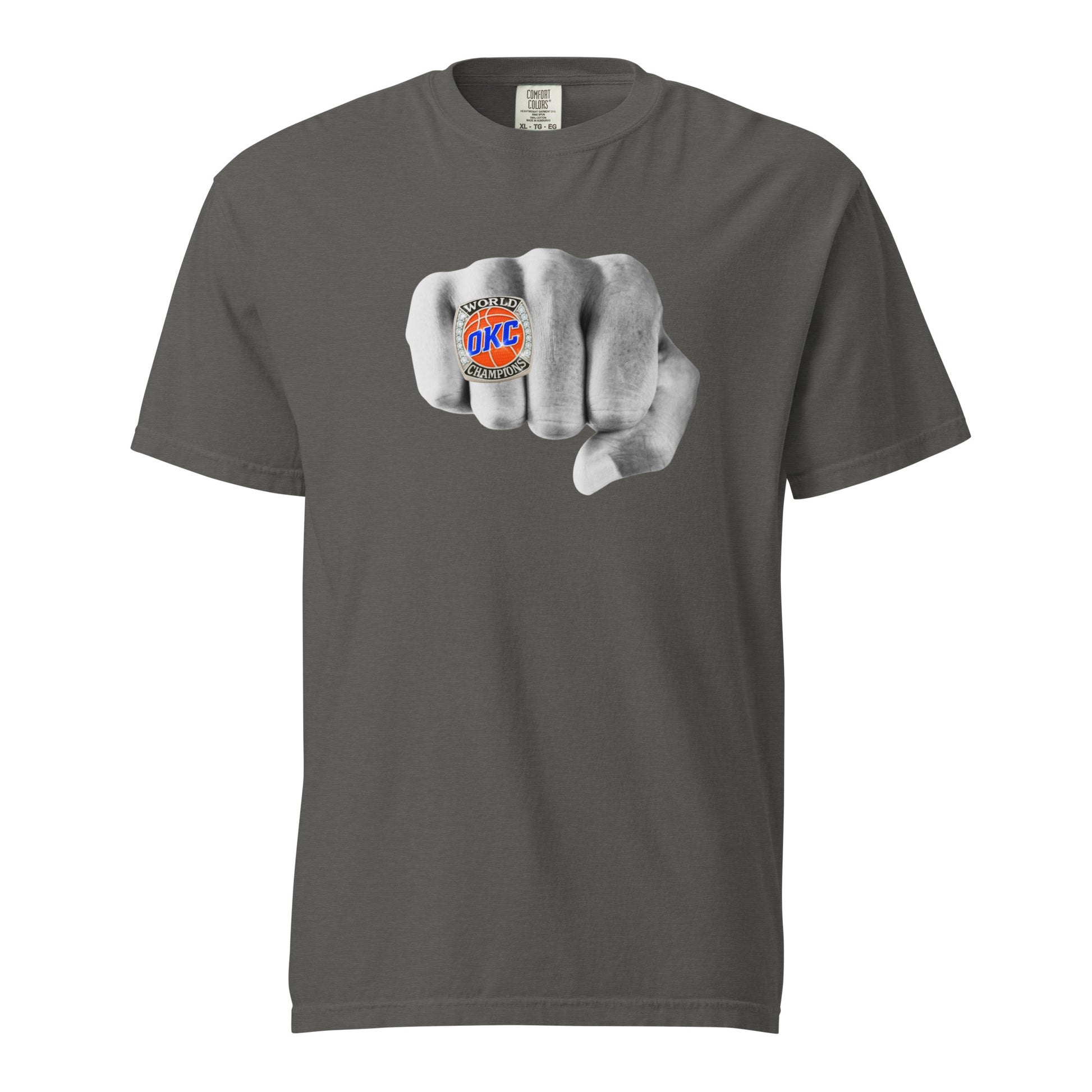 Celebrate the Thunder’s 2025 NBA Championship with this OKC Championship Ring tee. Garment‑dyed Comfort Colors, heavy‑weight 100% ring‑spun cotton, and printed in the USA. Honor your team and wear history with pride in every stitch.
