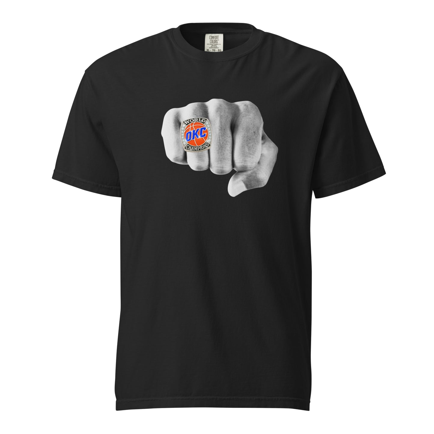 Celebrate the Thunder’s 2025 NBA Championship with this OKC Championship Ring tee. Garment‑dyed Comfort Colors, heavy‑weight 100% ring‑spun cotton, and printed in the USA. Honor your team and wear history with pride in every stitch.
