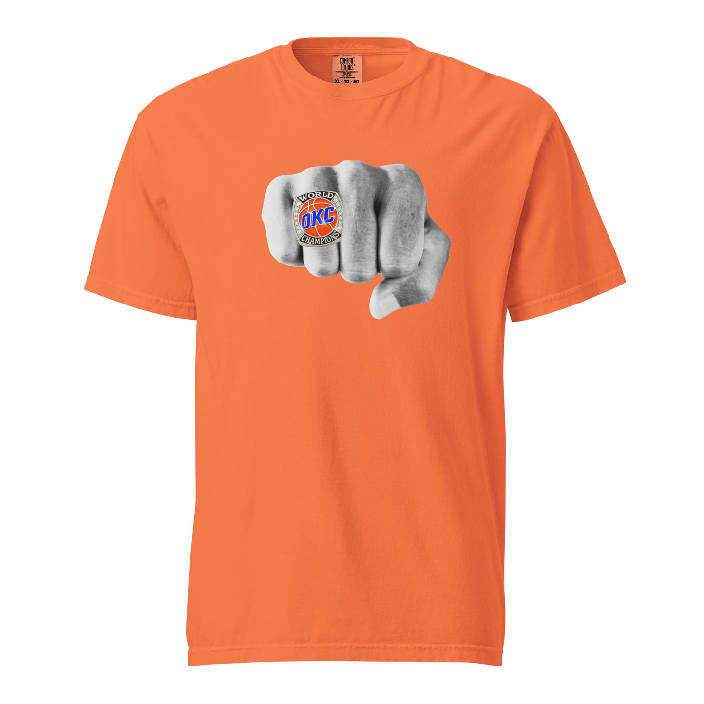 Celebrate the Thunder’s 2025 NBA Championship with this OKC Championship Ring tee. Garment‑dyed Comfort Colors, heavy‑weight 100% ring‑spun cotton, and printed in the USA. Honor your team and wear history with pride in every stitch.

