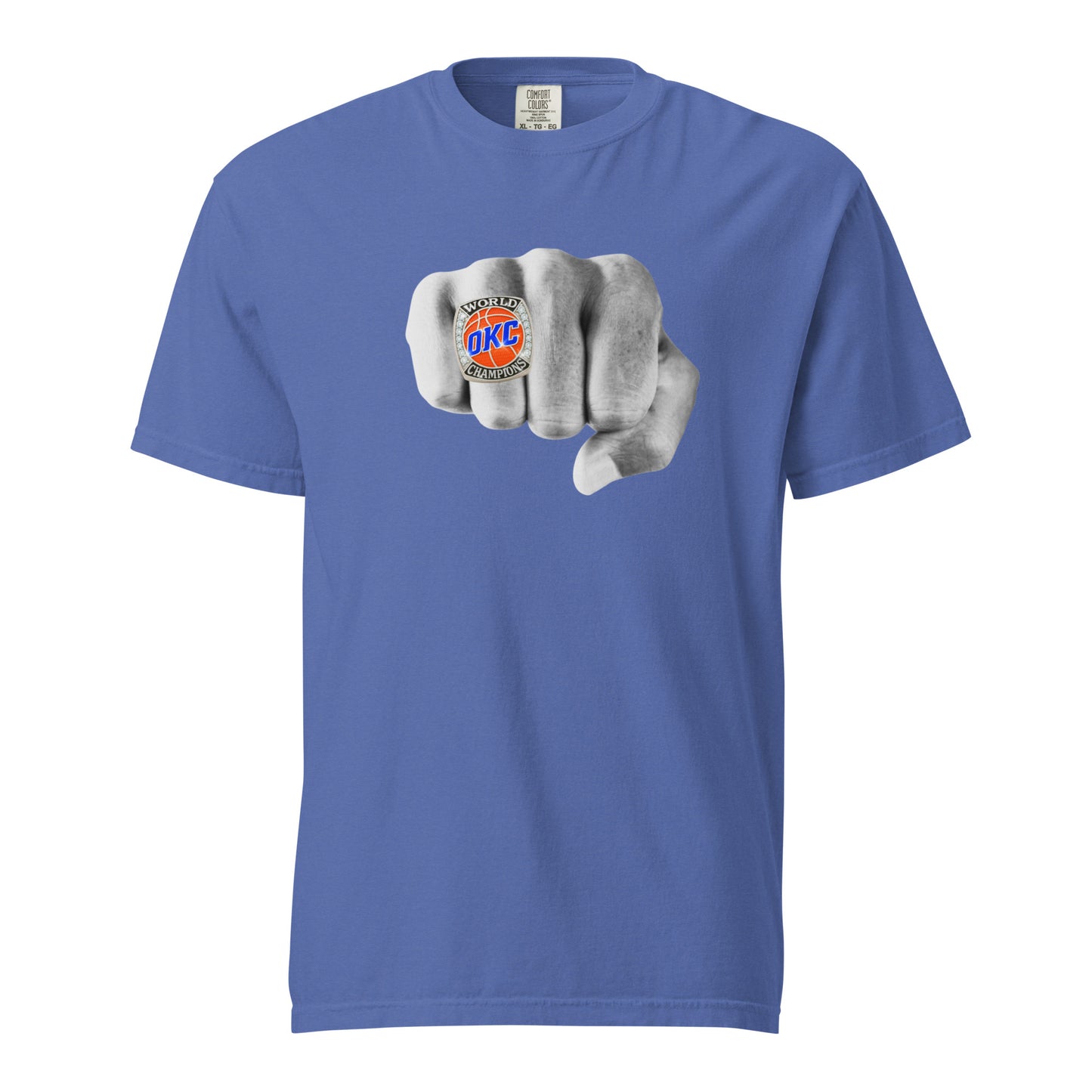 Celebrate the Thunder’s 2025 NBA Championship with this OKC Championship Ring tee. Garment‑dyed Comfort Colors, heavy‑weight 100% ring‑spun cotton, and printed in the USA. Honor your team and wear history with pride in every stitch.
