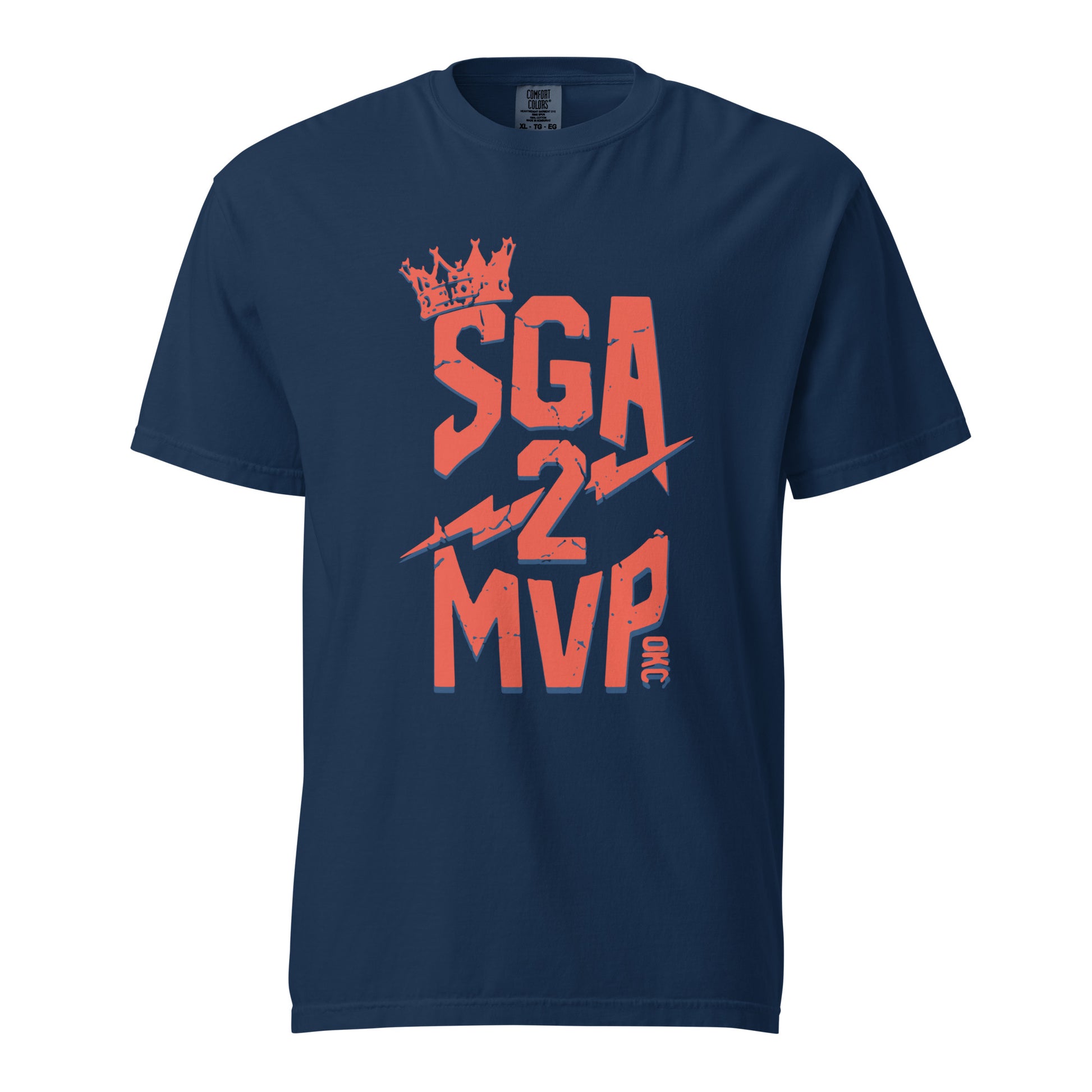 Charge up your fan style with the SGA MVP orange/blue tee—garment‑dyed Comfort Colors heavyweight shirt with lightning bolts and crown design celebrating Shai’s rise. Crafted with 100% ring‑spun cotton and printed in the USA for game‑ready durability and local pride.
