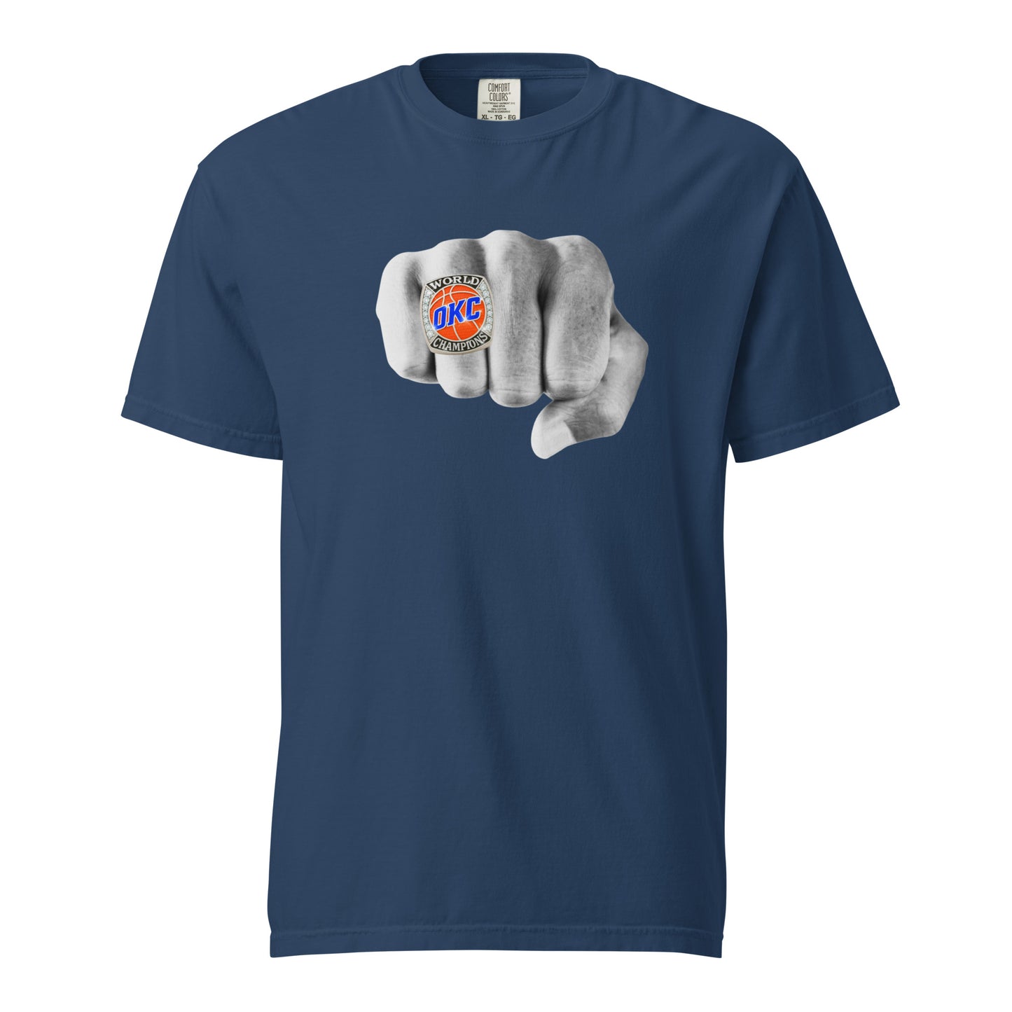 Celebrate the Thunder’s 2025 NBA Championship with this OKC Championship Ring tee. Garment‑dyed Comfort Colors, heavy‑weight 100% ring‑spun cotton, and printed in the USA. Honor your team and wear history with pride in every stitch.
