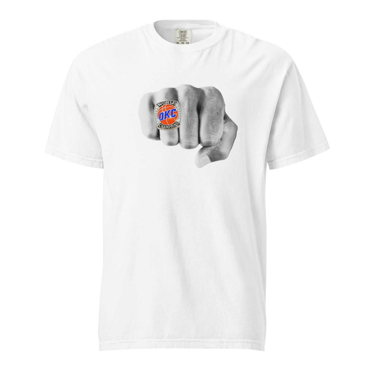 Celebrate the Thunder’s 2025 NBA Championship with this OKC Championship Ring tee. Garment‑dyed Comfort Colors, heavy‑weight 100% ring‑spun cotton, and printed in the USA. Honor your team and wear history with pride in every stitch.
